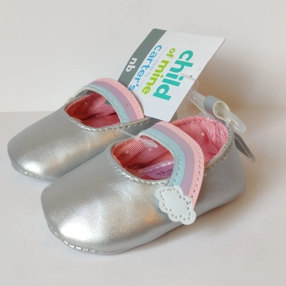 NWT Child of mine  baby girls soft sole shoes newborn size​​​​​​​​​